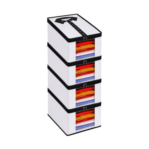 Image of Pack of 4 Fabric Shirt Organizer for Wardrobe | Clothes Storage Box for Men's Shirts, T Shirts, Jeans, Pants & Trousers | Foldable Wardrobe Organizer with Zip & Transparent Window