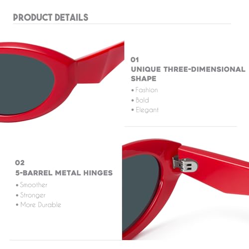 Image of mosanana Oval Cat Eye Sunglasses for Women Retro Y2K Style MS52372 | Geometric Stylish Temples, UV400 Protection, Designed for Daily Outfits, Travel and Fashion Looks
