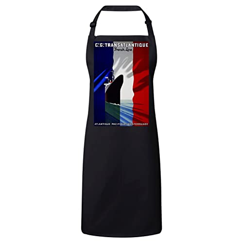 Tablier noir motif Bateau Atlantique rappelant la French Line
