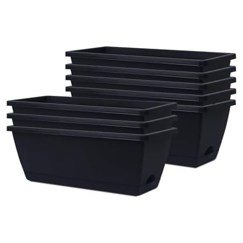 Vodotion 8Pcs(Size:16.6x7.1x5.9Inch) Rectangle Planter Box， with Drainage Holes and Trays Planters，Durable Plastic Flower Pot for Indoor and Outdoor Plants (Black Cover