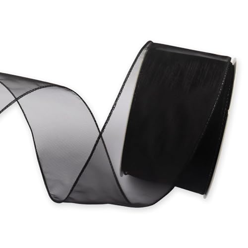 Habbiful Cinta de organza negra para manualidades, decoración de coronas funerarias, cinta de gasa transparente de 2.5 x 25 yardas para ramo de flores, corona, lazo, decoración de fiestas, cinta de