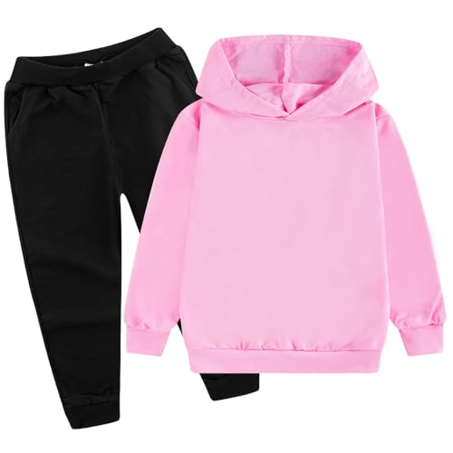 Boy Hoodie and Sweatpants 2pcs Fashion Kids Pullover Casual Tracksuit 2-13 Years Pink-120cm