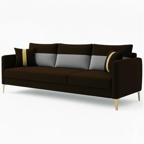 Image of FURNY Cassol 3 Seater Fabric Sofa Set (Light Grey-Brown) Premium Velvet Finish | Durable Comfort | Ideal for Living Room