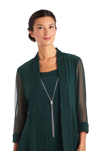 Image of R&M Richards Women's Elegant 2-Piece Shift Dress with Pleated Shimmer Duster Jacket for Mother of the Bride, Cocktail Attire