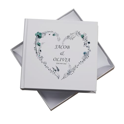 Personalised Wedding Photo Album Gift Dusty Blue Floral Heart