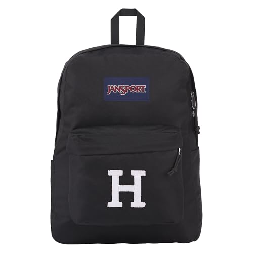 Image of JanSport NCAA Officially Licensed Backpack, Harvard Crimson, Superbreak Plus with Padded 15'' Laptop Sleeve, Spacious Computer Bag for Men & Women, Durable Daypack with Bottle Pocket, Black