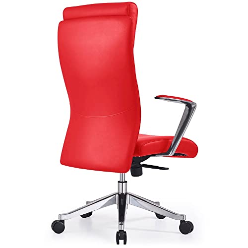 Image of ZURI Draper Leather Executive Chair with Aluminum Frame- Red