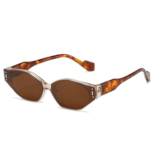 Lunettes de soleil oeil de chat polygone bicolores UV400 Champagne Tea pour femmes et hommes