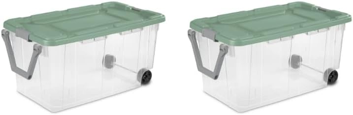 2PCS 40 Gallon Industrial Tote Plastic Storage Bins Wheeled Large Storage Box Set,Clear