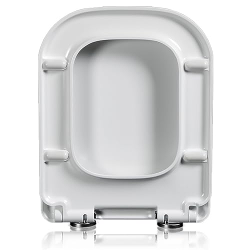 Tapa WC Cuadrado Con Cierre Suave, Asiento De Inodoro De Liberación Rápida Con Bisagras Ajustable Para Una Fácil Limpieza, Fijación Superior Sencilla, Tapa De Inodoro De Material UF Blanco, 43.5x34cm