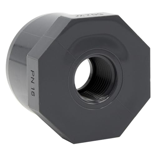 Reductor de PVC con octágono I 50 mm x 1/2 pulgada I Enchufe y rosca interior I Enchufe de PVC con 2 conexiones I Racor para tubos I bm182