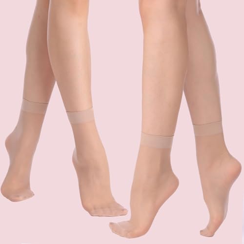 Image of Weziarer 9 Pairs Nylon Ankle Socks for Womem,20D Lady's Sheer Calf Socks with Reinforced Toe