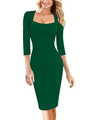 Image of VFSHOW Womens Vintage Square Neck Work Office Business Dress Elegant Casual Cocktail Party Church Bodycon Pencil Sheath Dress