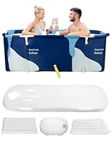 QWORK® Große Tragbare Badewanne 140cmX60cmX55cm, Erwachsene Klappbare Plastikwanne, Spa Badewanne, für Einweichbäder zu Hause