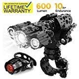 Updated 2019 Version USB Rechargeable Bike Light Set, Runtime 10+ Hours 600 Lumen Super Bright Headlight Front Lights and Back Rear LED, 4 Light Mode Fits All Bicycles, Road, Mountain