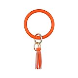 QLPLYZON SchlüSselanhäNger,Armband SchlüSselbund SchlüSselanhäNger Mit Quaste Armreif SchlüSselring Leder O SchlüSselring FüR Handy, SchlüSsel, Kamera, Rucksack, Damen, Mädchen (Orange)