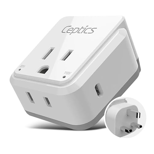 Image of Ceptics UK, Hong Kong, Travel Plug Adapter Set, Safe Grounded USB-C 30W PD & QC 3.0-2 USA Socket - Compact & Powerful - Ireland, England, Dubai, Saudi Arabia - Includes Type G Swadapt Attachments