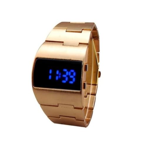 Montre numérique LED pour hommes montre-bracelet étanche acier or