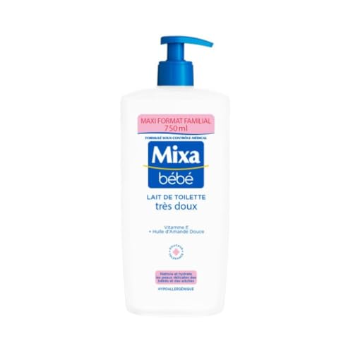 Mixa Bébé - Lait de toilette - Soin bébé - Hypoallergénique - Format Familial 750ml - Vitamine E & Huile d'Amande Douce