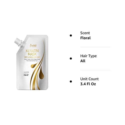 Vitamins Keratin Hair Mask Deep Conditioner - Biotin Protein With Castor Oil Repair For Dry Damaged And Color Treated Hair - Conditioning Treatment For Curly Or Straight Thin Fine Hair (Travel Size) #TOP6