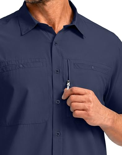 Image of G Gradual Men's Fishing Shirts with Zipper Pockets UPF 50+ Lightweight Cool Short Sleeve Button Down Shirts for Men Hiking