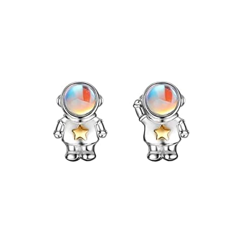 Astronaut Opal Stud Earrings Sterling Silver Moonstone Earring Spaceman Jewelry Gift for Women Girls (astronunt stud earrings) Cover