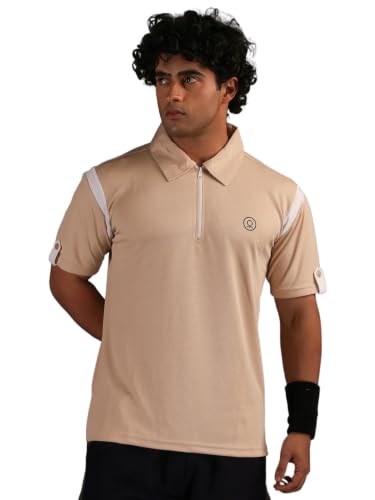 Image of CHKOKKO Gym Tshirt for Men Workout Activewear Man T-Shirts Polo Neck Zipper Regular Fit Half Sleeves for Sports Running Yoga Training Activities