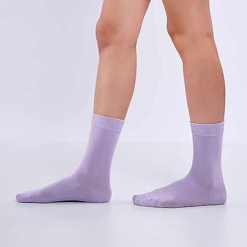 Image of Women's 3 Pairs Cotton Crew Midcalf Socks, Soft & Comfortable Dress Hosiery in Pastel Colors (36 /40)