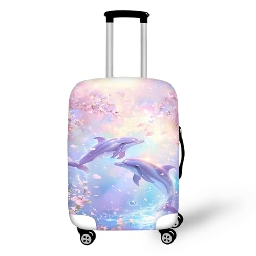 Image of Mumeson Cherry Blossom Dolphin Luggage Covers for Suitcase Protector Zipper Closure Baggage Cover 18-32 inch Elastic Luggages Protective