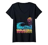 Photo Gallery donna malesia - retro stile anni 80 vintage vaporwave surf maglietta con collo a v Photo Gallery donna malesia - retro stile anni 80 vintage vaporwave surf maglietta con collo a v