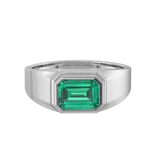 1CT/1.5CT/2CT Emerald Signet Ring - Cushion/Emerald/Oval/Round Cut Green Gemstone Mens Pinky Rings 10K 14K 18K Solid Gold Sterling Silver Emeralds Signet Pinky Ring for Anniversary Fathers Day