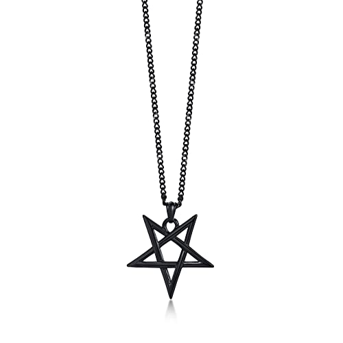 Image of FLHEART Inverted Pentagram Necklace - Stainless Steel Men Upside Down Pentacle Pendant Necklace Gifts Altar Satan Decor Satanism Gothic Punk Goth Witch Wicca Witchcraft jewellery Accessories, Black