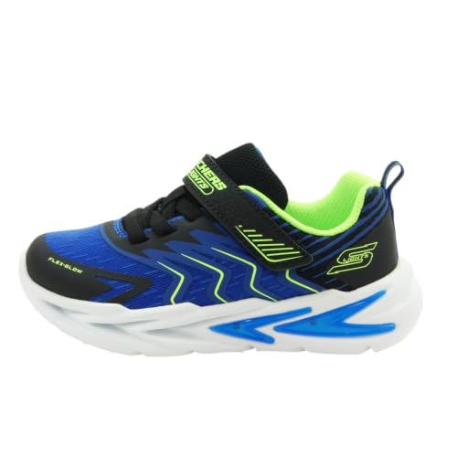 Skechers Bébé garçon Flex-Glow Ultra Prism-Pacer Baskets, Black & Blue Synthetic/Textile/Lime Trim, 24 EU