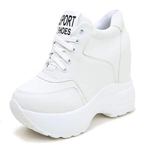 Scarpe da Donna vulcanizzate con Plateau Scarpe con Tacco Nascosto Sneakers Alte Allacciate Primavera Autunno Scarpe da Ginnastica con Suola Spessa Altezza Crescente