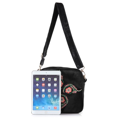 SILKAREA Crossbody Purse for Women Small Crossbody Bags Trendy Embroidered Velvet Shoulder Handbags with Adjustable Strap2