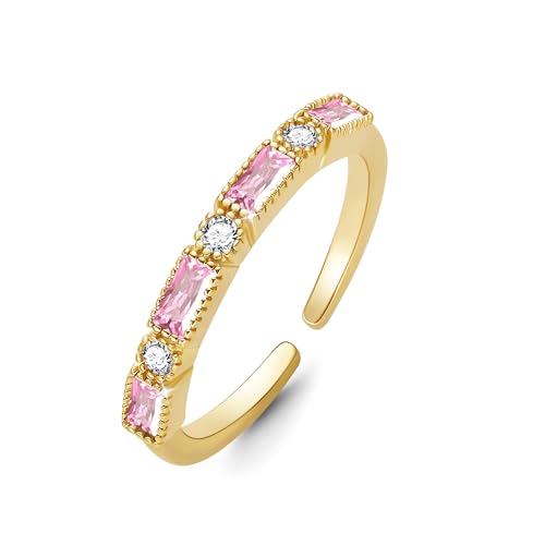 Gold Rings for Women Non Tarnish, Birthstone Rings for Women Wife Christmas Gift Ideas 50th Birthday Gifts for Her Teacher Valentine Gift 10.Oct.-Pink Tourmaline Round Diamond