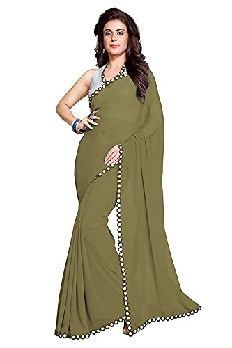 Buy IINTER LOCK Women's Plain Weave Georgette Saree With Un-stitched Blouse  And Saree langth 6.30M, Mehndi Green at Amazon.in