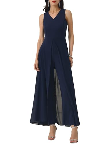 WOMLAYOUT Women's Wide Leg Jumpsuits Chiffon V Neck Cocktail Sleeveless