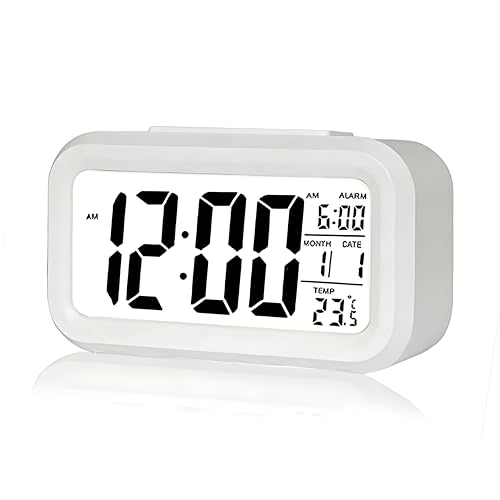Sukee Digital Smart Operated Digital Clock | Small Clock for Kids | Alarm Table Clock with Automatic Sensor | Digital Alarm Clock Date & Temperature (White) (B0CGV13C8W) Amazon Price History, Amazon Price Tracker