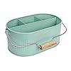 Alpha Living Home Farmhouse Utensil Caddy Carry-All Serveware-Galvanized Metal Organizer for Kitchen Counter-Comfort Wooden Handle In/Outdoor Storage For Flatware,Condiments,Party Cutlery,Arts-TEAL