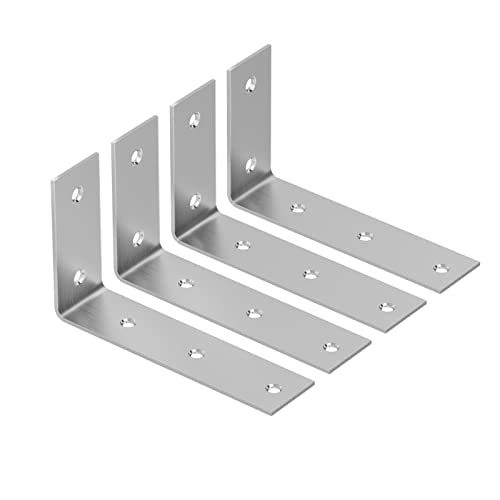 Image of YUMORE Shelf Bracket, 7 Inch L Brackets Heavy Duty, Stainless Steel Shelf Supports Wall Mounted for Floating Shelves, 4 Pack