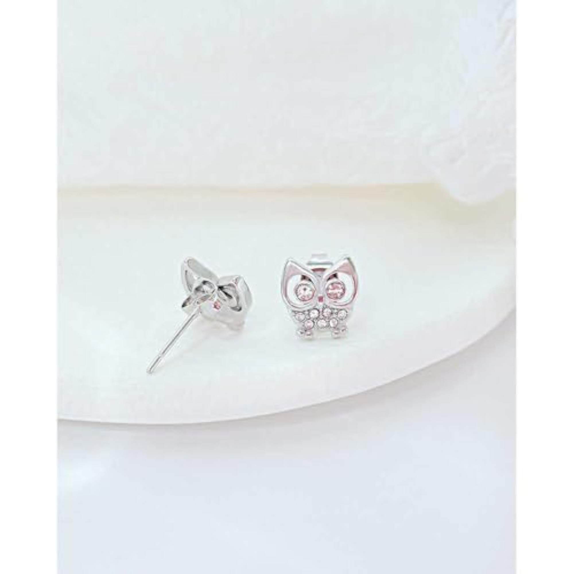 Plated Owl Push Back Earring With Cubic Zirconia