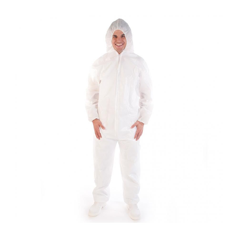 FRANZ MENSCH Overall, Größe: XL, 50 Stück, Polypropylen-Vlies mit CPE-Beschichtung, wasserdicht und Lebensmittelgeeignet, Schutzanzug Einweg, Premium Arbeits-Overall Herren/Damen