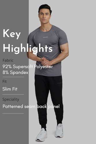Image of FUAARK Sleek Round Neck Half Sleeves Slim Fit Active Wear Sports and Gym Tshirt for Men Grey