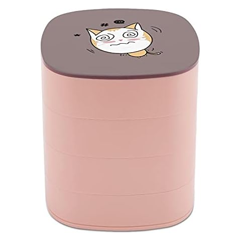 Rotate The Jewelry Box with Funny Cat Anime Emoticons jewelry cases with mirror,jewelry cases bulk, Multi-layer design jewelry holder for women girl and kids Cover