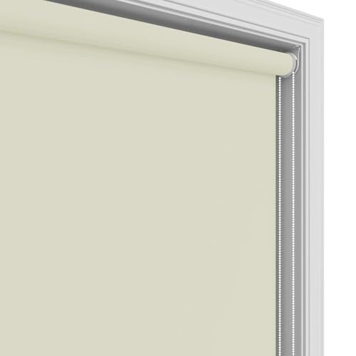 Image of 100% Blackout Roller Blinds for Windows 45 Inch W X 60 Inch L Roll-Up Shades Sun UV Protection for Home & Office, Ivory| Heavy Duty in 38 MM Pole