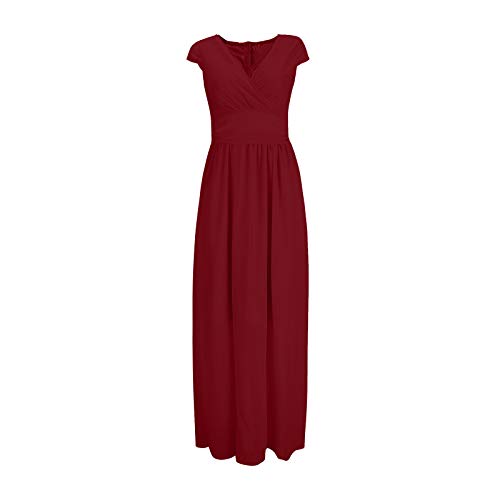 SLENDIPLUS Vestido longo liso de chiffon de cintura alta para mulheres, sexy, decote em V, vestido d