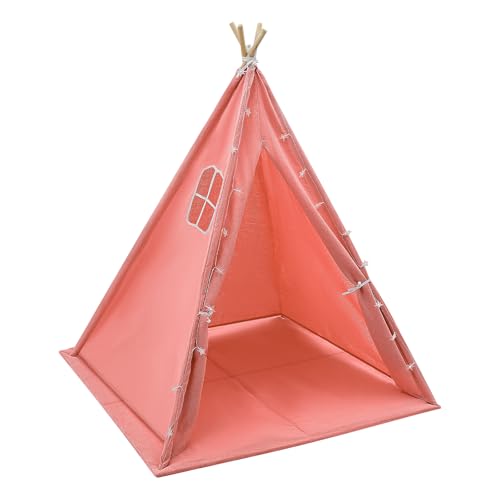 Tienda infantil de 120 x 120 x 140 cm, con luz, tipi rosa, 1,6 m, algodón, lino, para dormitorio, jardín, playa, cabaña, juego interior exterior con alfombra guirnalda 3 m