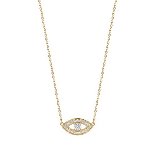MEVECCO Gold Dainty Evil Eye Necklace for Women,14K Gold Plated Cute Tiny Solitaire Cubic Zirconia Protection Boho Evil Eye Minimalist Simple Necklace