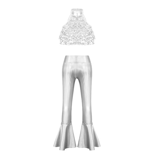 Disfraz infantil para niñas top corto y pantalón metálico miniatura 2
